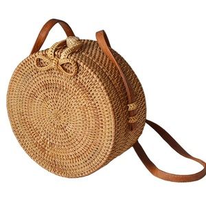 Handwoven Round Rattan Bag Natural Chic Crossbody